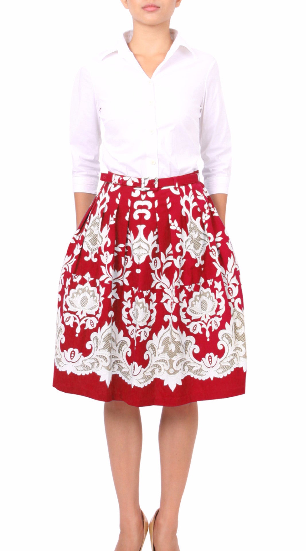 Regular | English Macrame | Indian Red Ivory | Front | Skirt By Samantha Sung