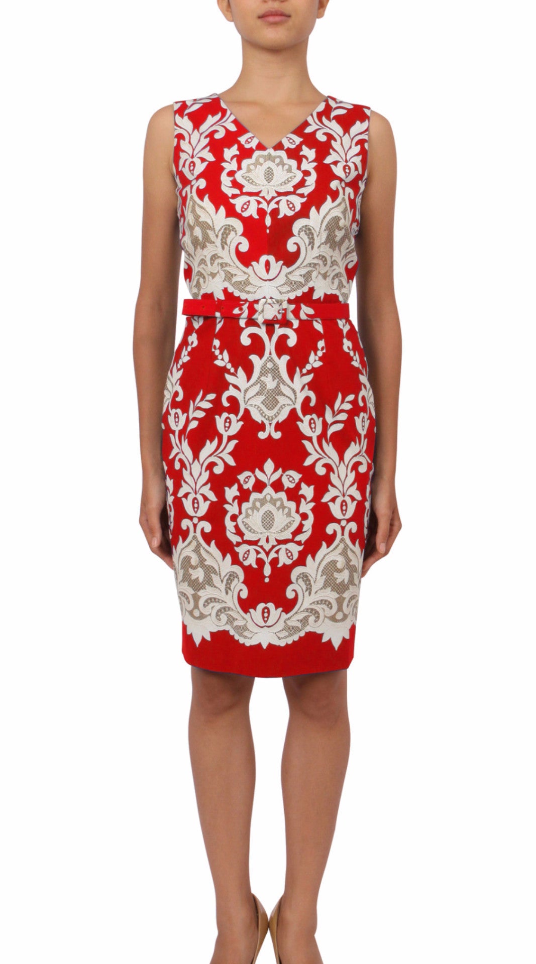 Sleeveless | English Macrame | Indian Red Ivory | Front | Dress By Samantha Sung