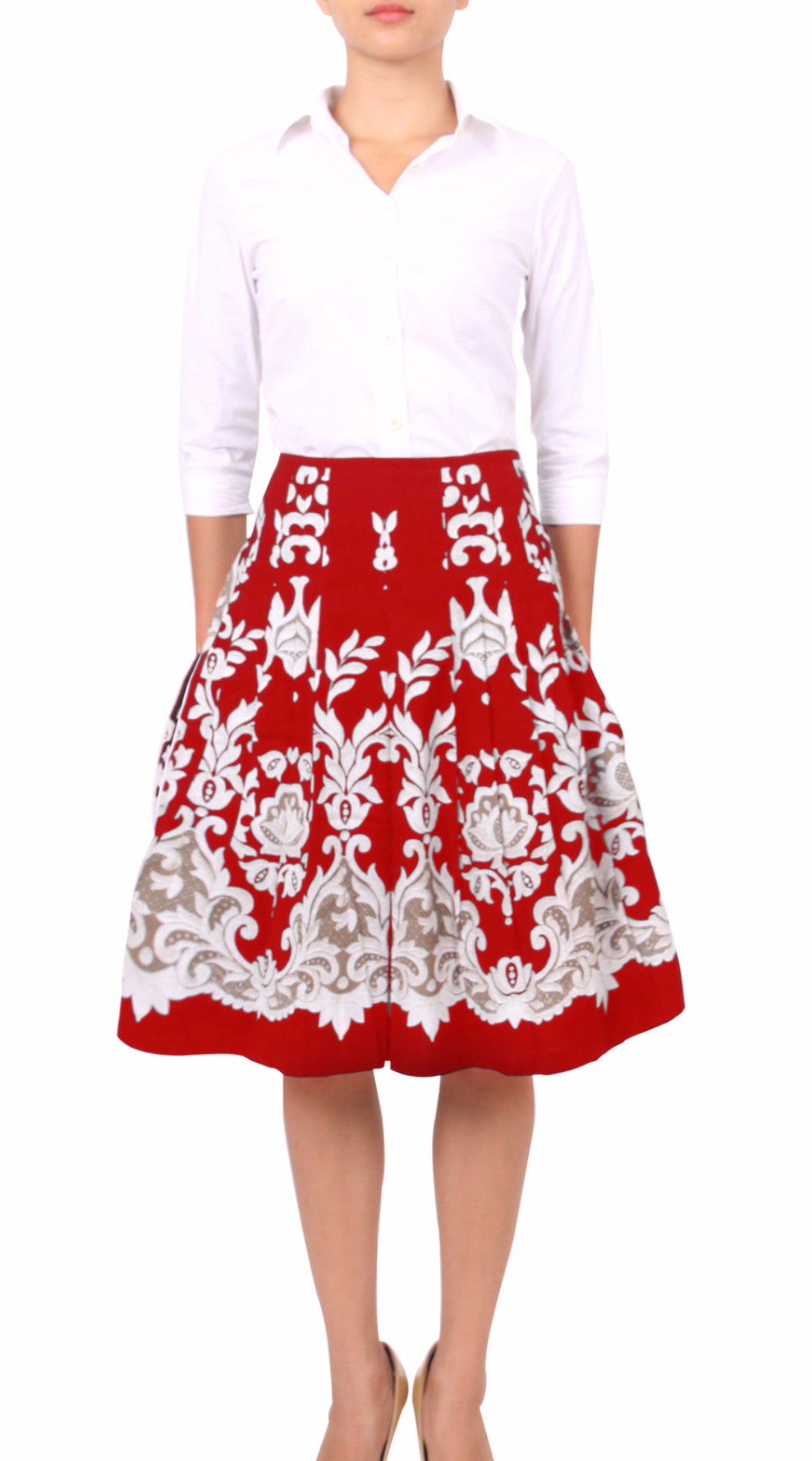 Regular | English Macrame | Indian Red Ivory | Front | Skirt By Samantha Sung