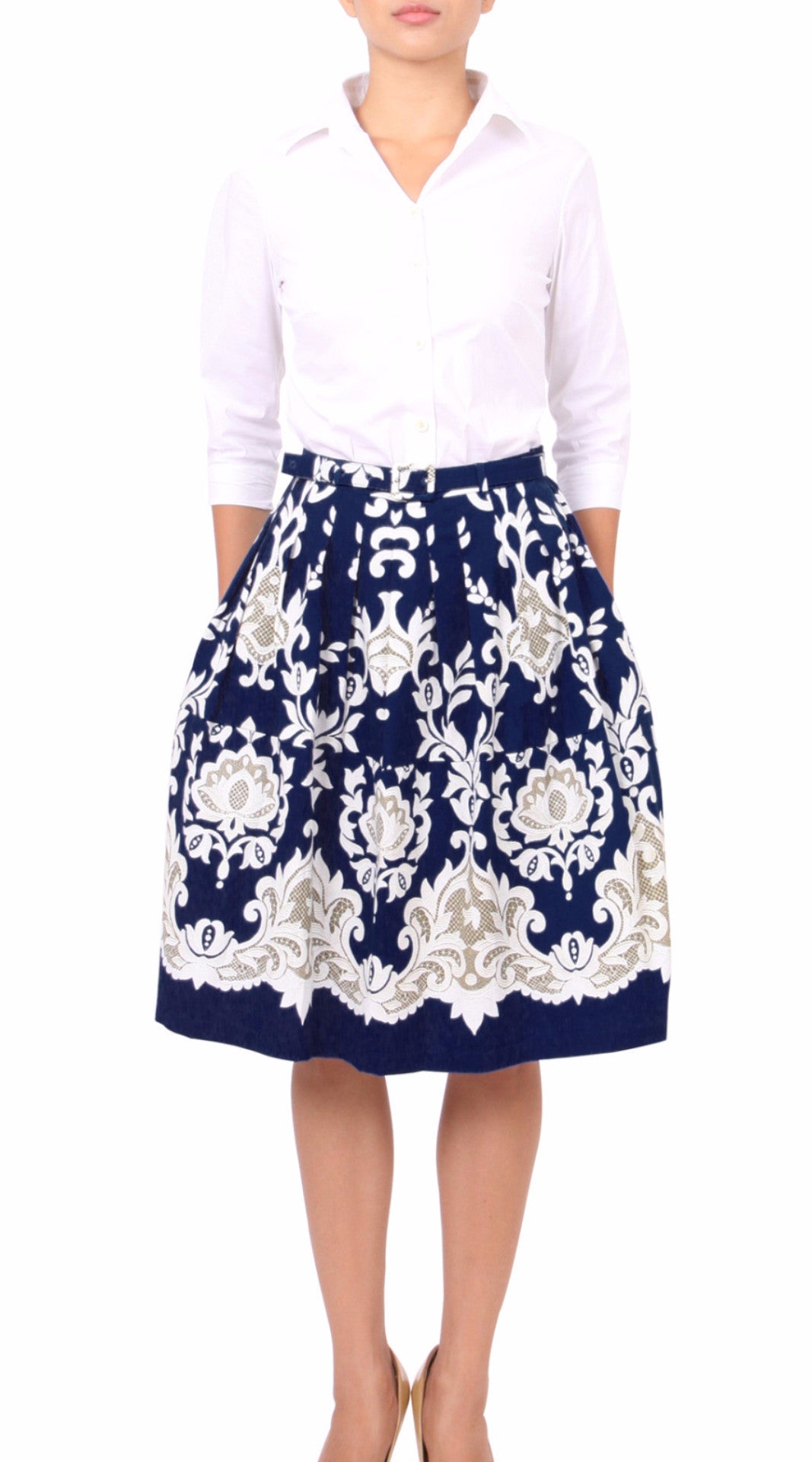 Regular | English Macrame | Indigo Ivory | Front | Skirt By Samantha Sung