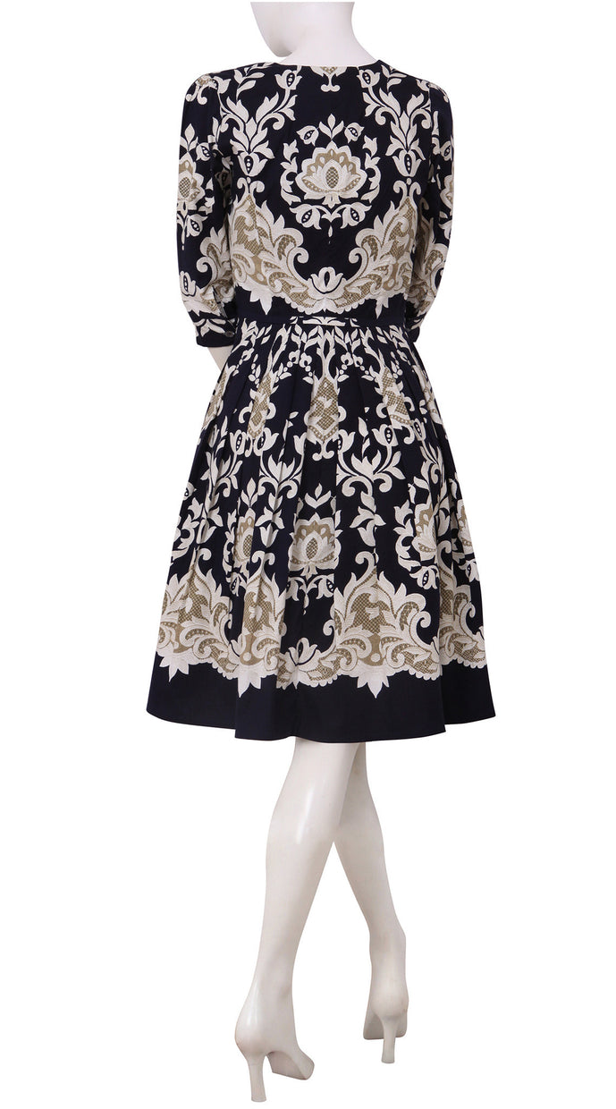 3/4 Sleeve | Engolish Macrame | Indigo Ivory | Back | Dress By Samantha Sung