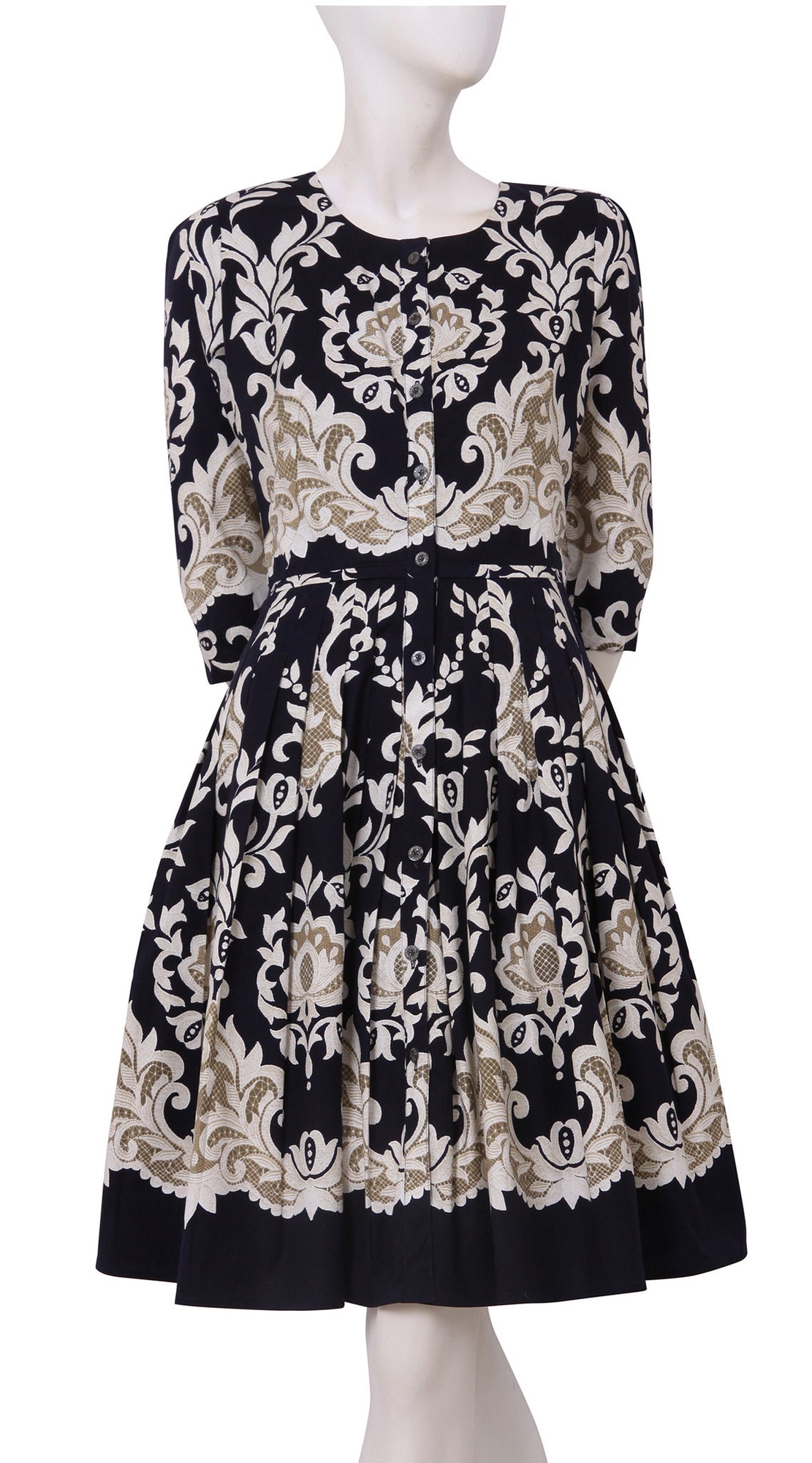 3/4 Sleeve | Engolish Macrame | Indigo Ivory | Front | Dress By Samantha Sung
