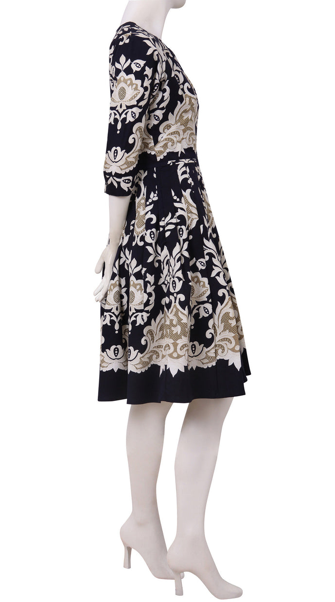 3/4 Sleeve | Engolish Macrame | Indigo Ivory | Right | Dress By Samantha Sung