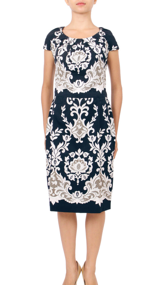 Cap Sleeve | English Macrame | Indigo Ivory | Front-1 | Dress By Samantha Sung