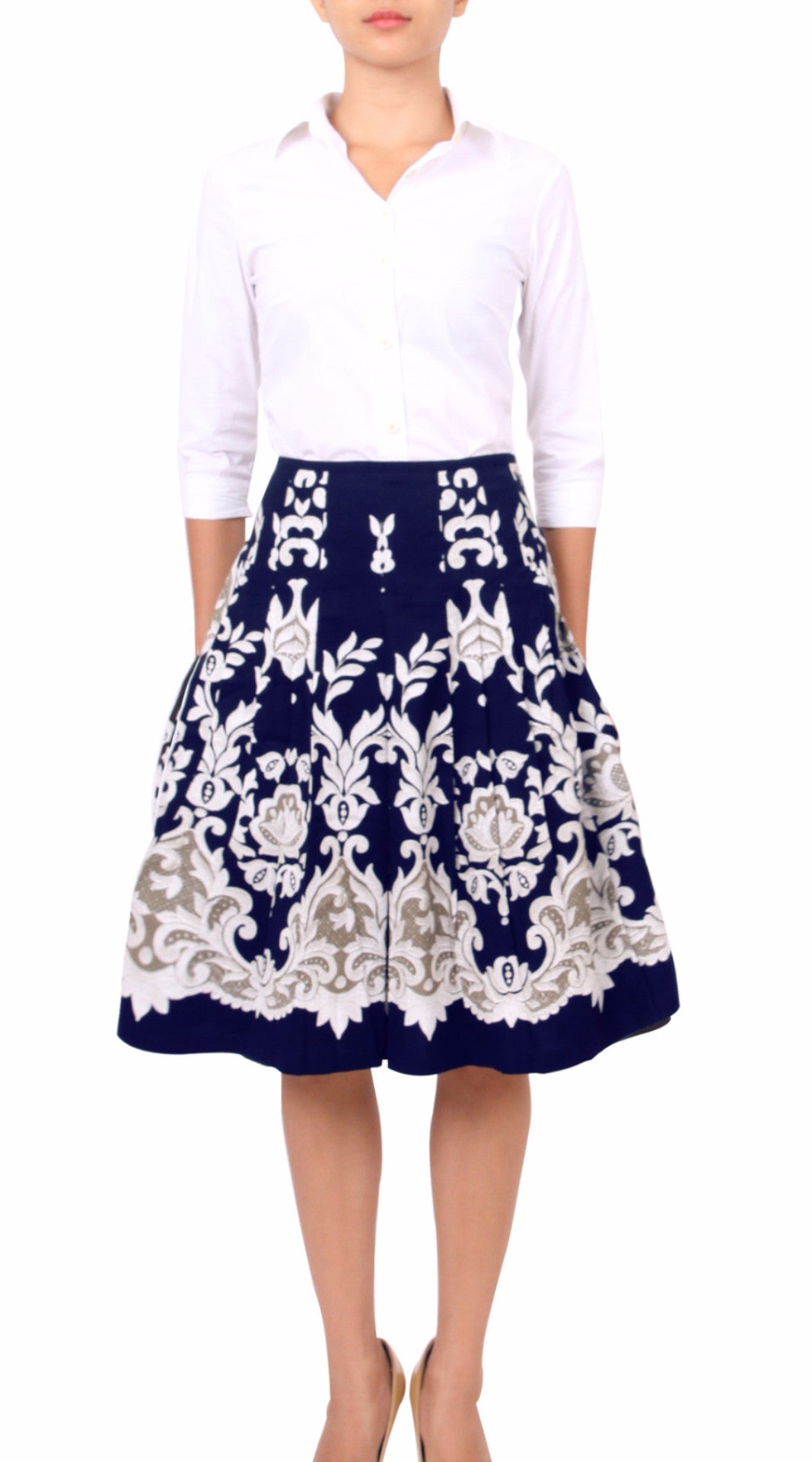 Regular | English Macrame | Indigo Ivory | Front | Skirt By Samantha Sung