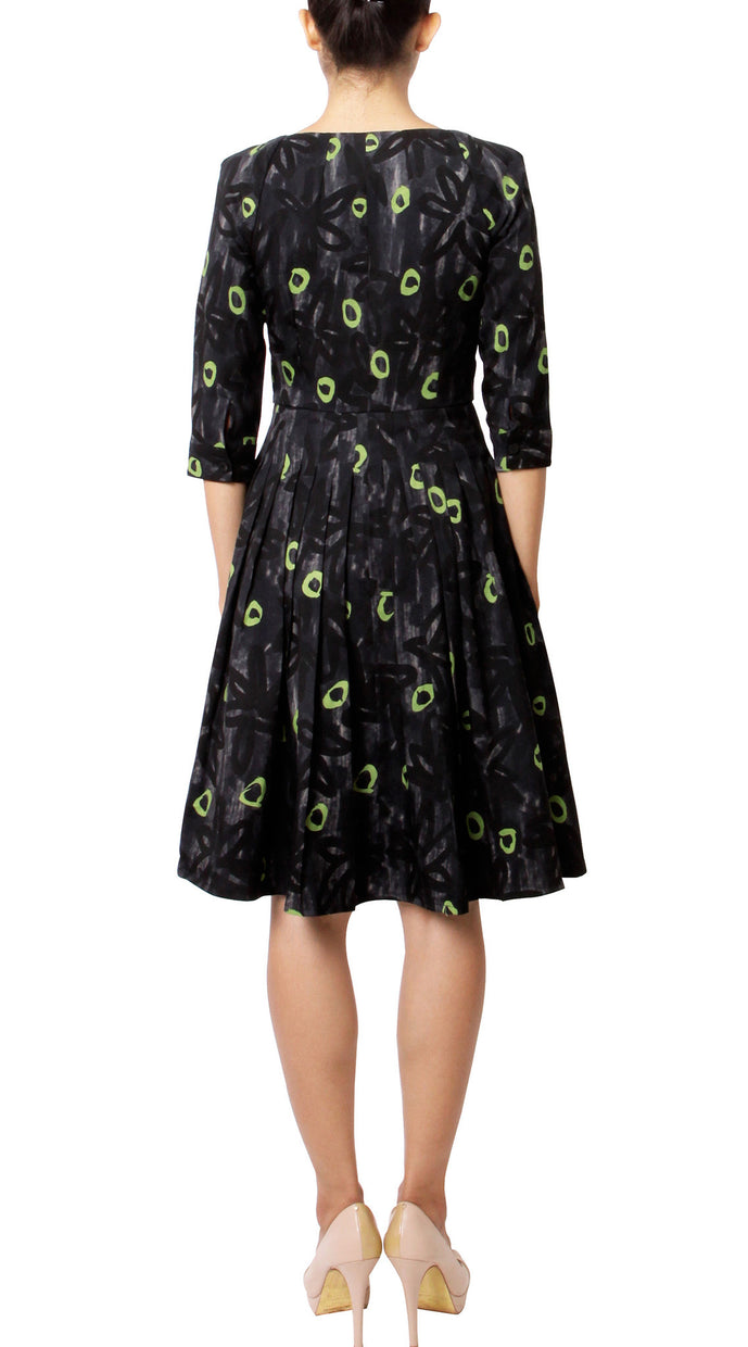 3/4 Sleeve | Grau | Black Lime Green | Back | Dress By Samantha Sung