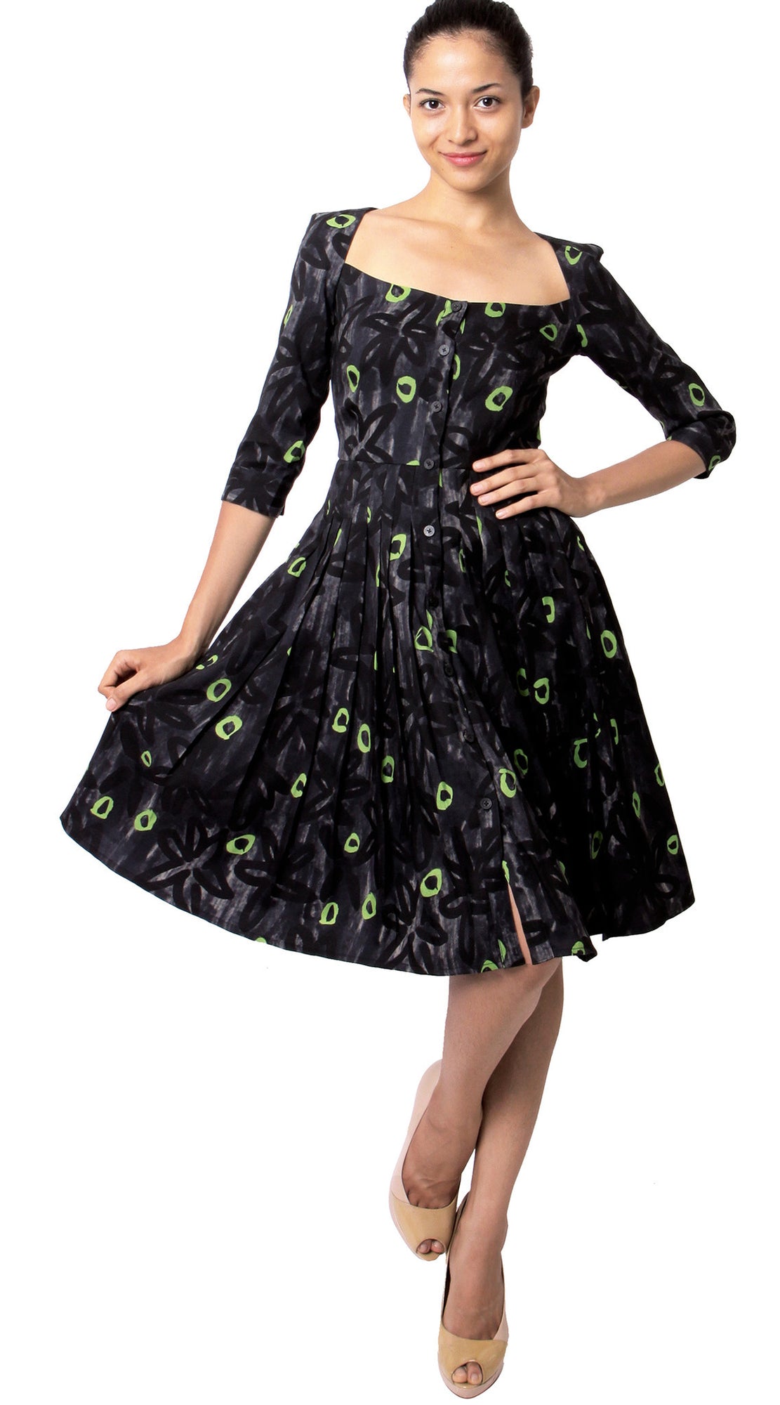3/4 Sleeve | Grau | Black Lime Green | Style | Dress By Samantha Sung