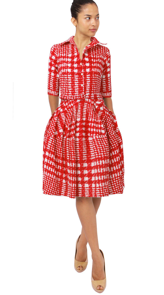 1/2 Sleeve | Henry Glen Plaid | White India Red | Front | Shirt Dress By Samantha Sung