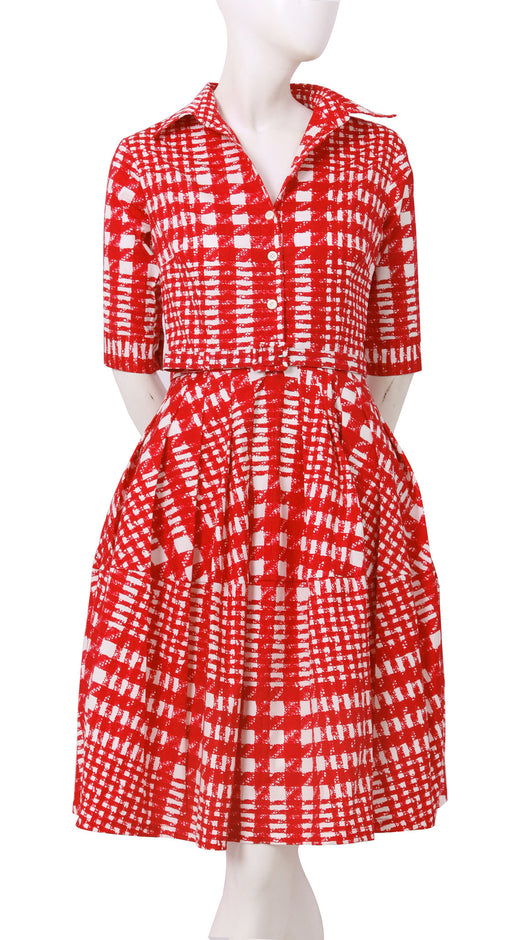 1/2 Sleeve | Henry Glen Plaid | White India Red | Front | Shirt Dress By Samantha Sung