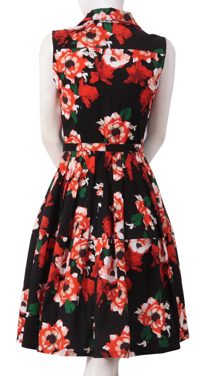 Sleeveless | Holland Master Black | Black Indian Red | Back | Shirt Dress By Samantha Sung