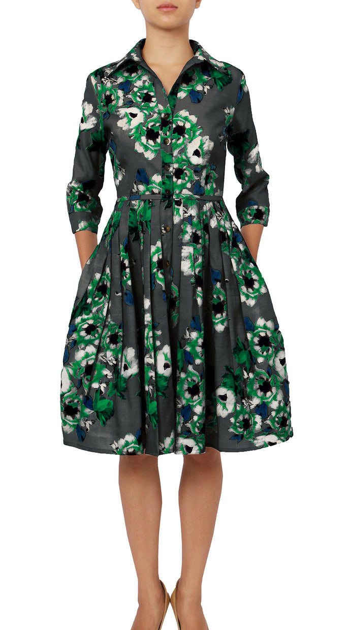 Audrey Dress #2 Shirt Collar 3/4 Sleeve Regular Wool Silk Stretch (Holland Master Dark)