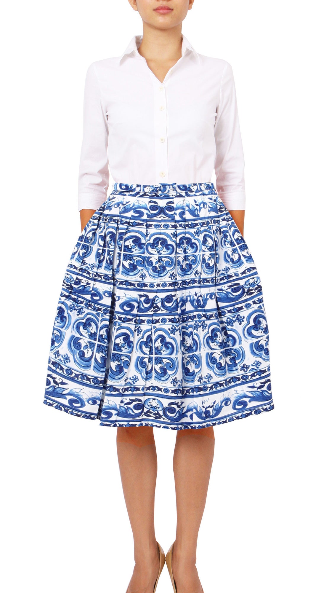 Regular | Ibiza Tile | White Cobalt Blue | Front | Skirt By Samantha Sung
