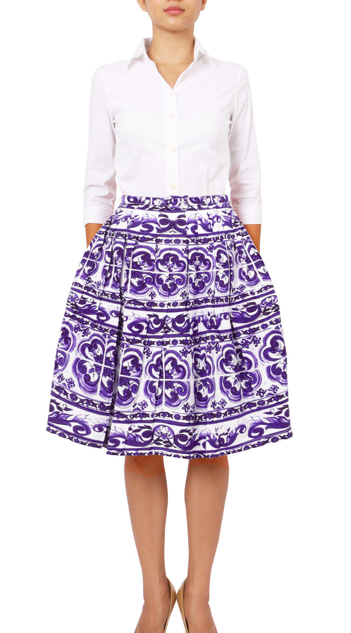 Regular | Ibiza Tile | White Lilac | Front | Skirt By Samantha Sung