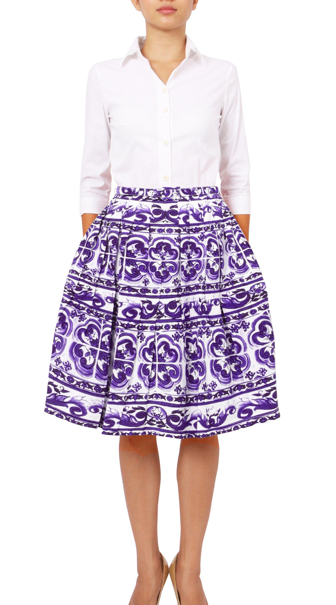 Regular | Ibiza Tile | White Lilac | Front | Skirt By Samantha Sung