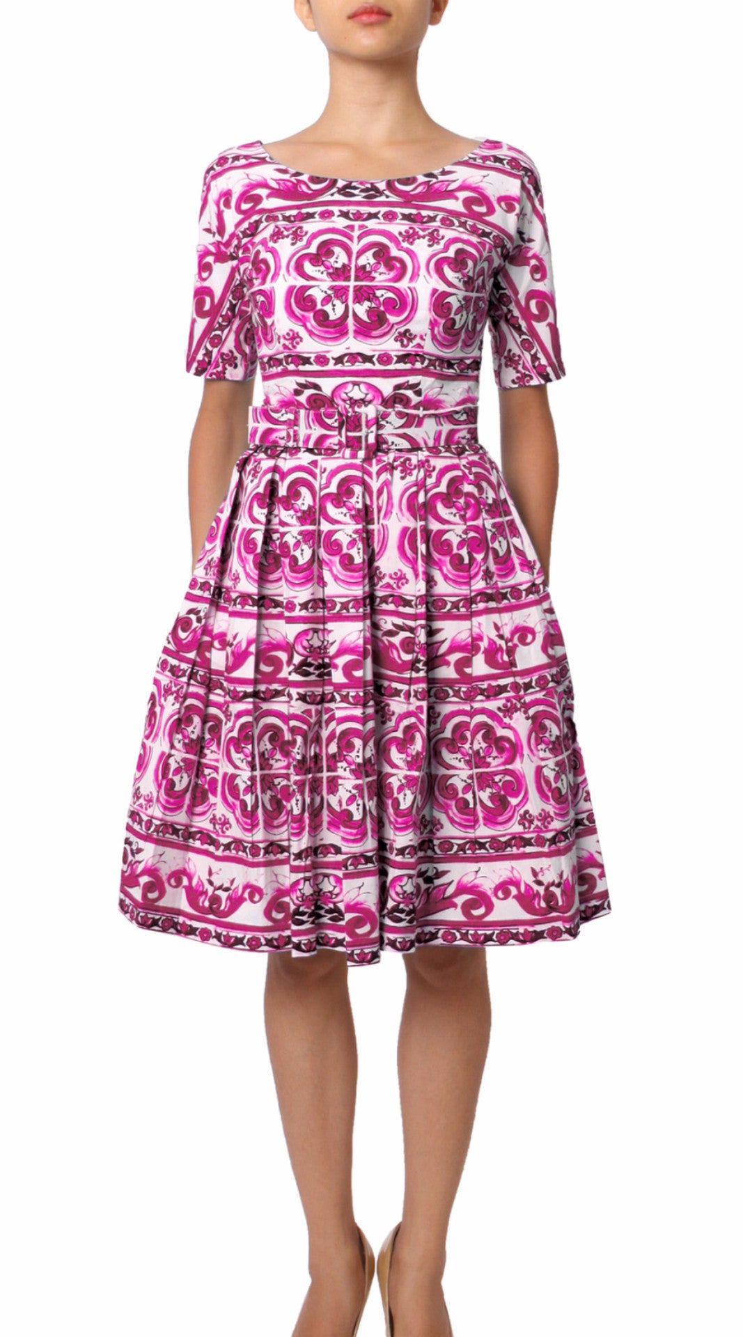 1/2 Sleeve | Ibiza Tile | White Pink | Front | Dress By Samantha Sung