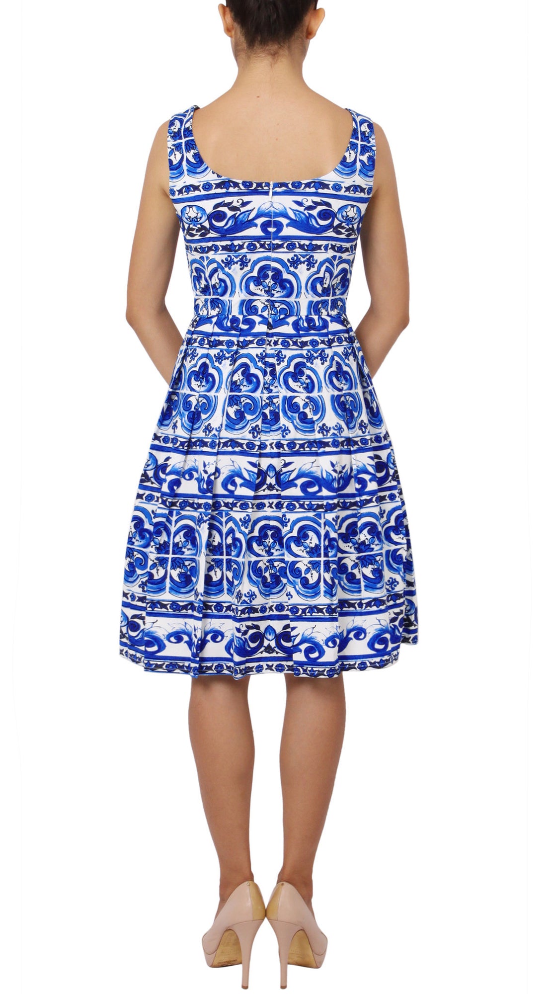Sleeveless | Ibiza Tile | White Cobalt Blue | Back | Dress By Samantha Sung