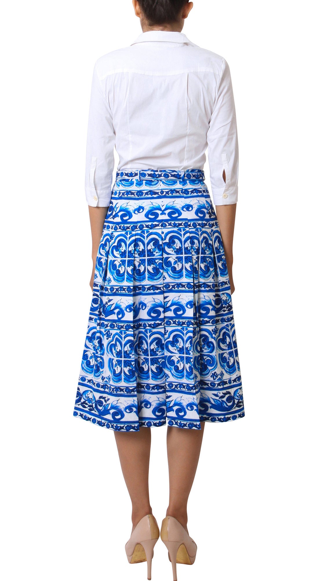 Midi  | Ibiza Tile | White Cobalt Blue | Back | Skirt By Samantha Sung