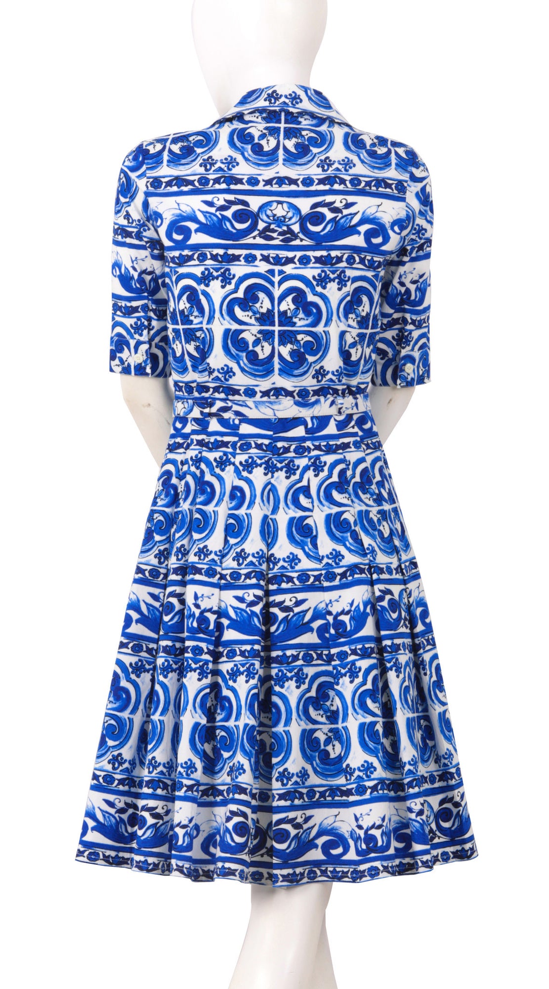 1/2 Sleeve | Ibiza Tile | White Cobalt Blue | Back | Shirt Dress By Samantha Sung