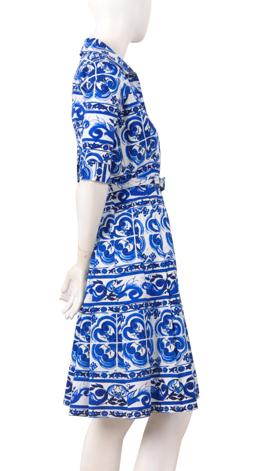 1/2 Sleeve | Ibiza Tile | White Cobalt Blue | Right | Shirt Dress By Samantha Sung