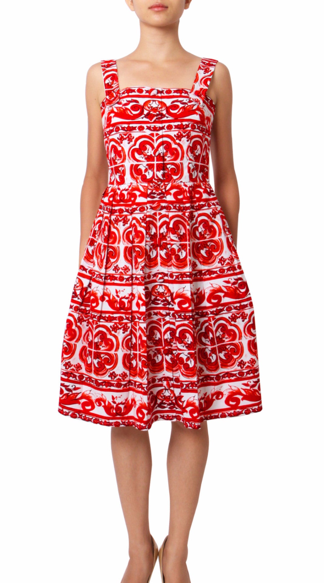 Strap Shoulder | Ibiza Tile | White Indian Red | Front | Dress By Samantha Sung