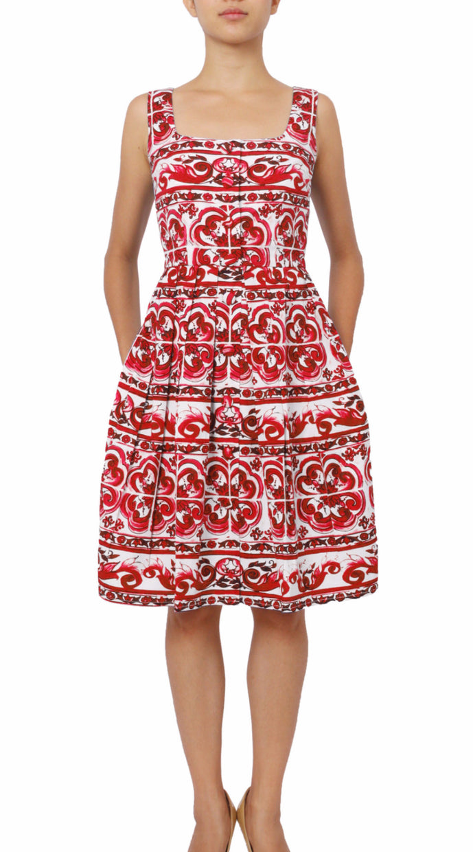 Sleeveless | Ibiza Tile | White Indian Red | Front | Dress By Samantha Sung