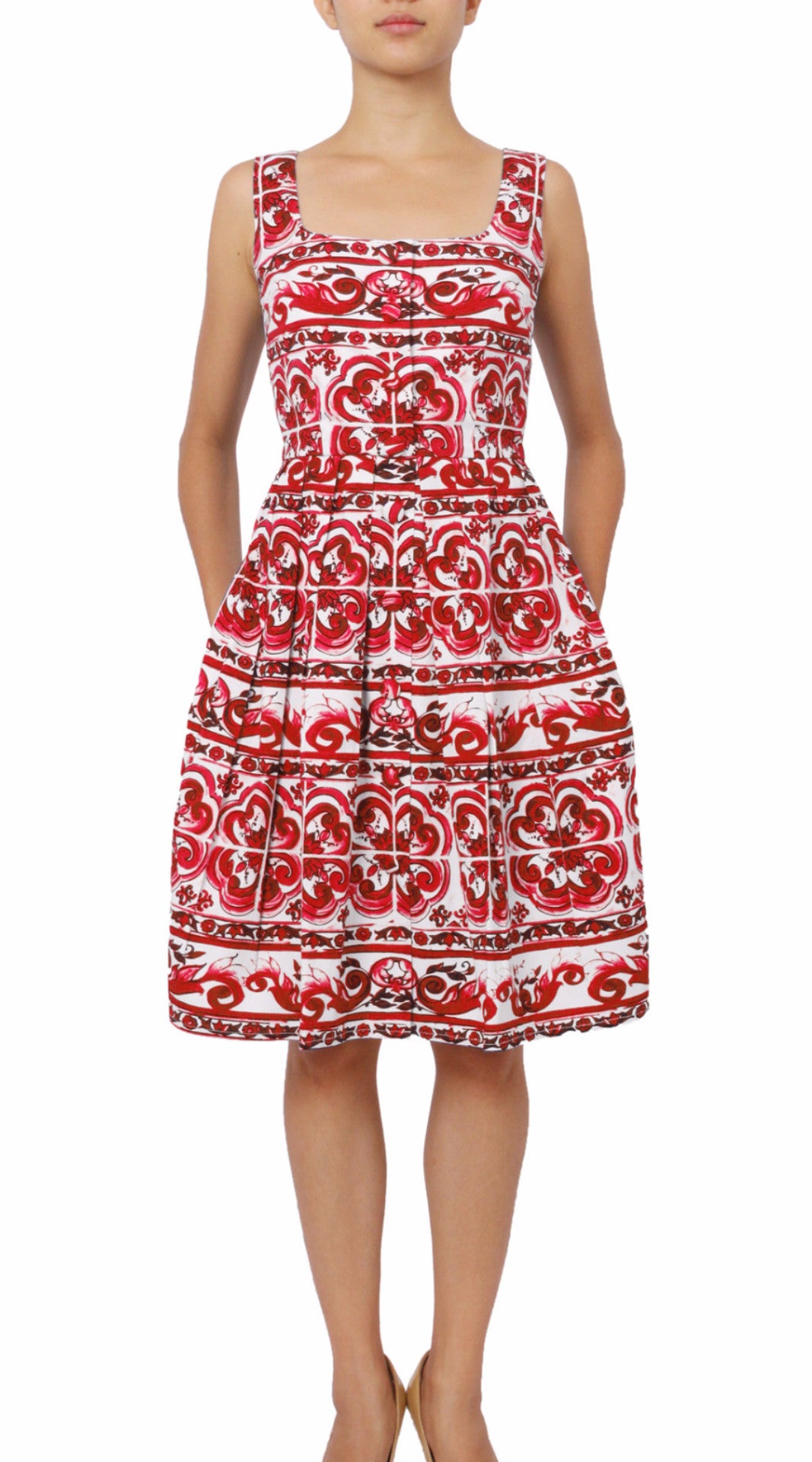 Sleeveless | Ibiza Tile | White Indian Red | Front | Dress By Samantha Sung