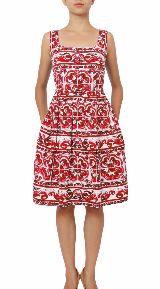 Sleeveless | Ibiza Tile | White Cobalt Blue | Front-1 | Dress By Samantha Sung
