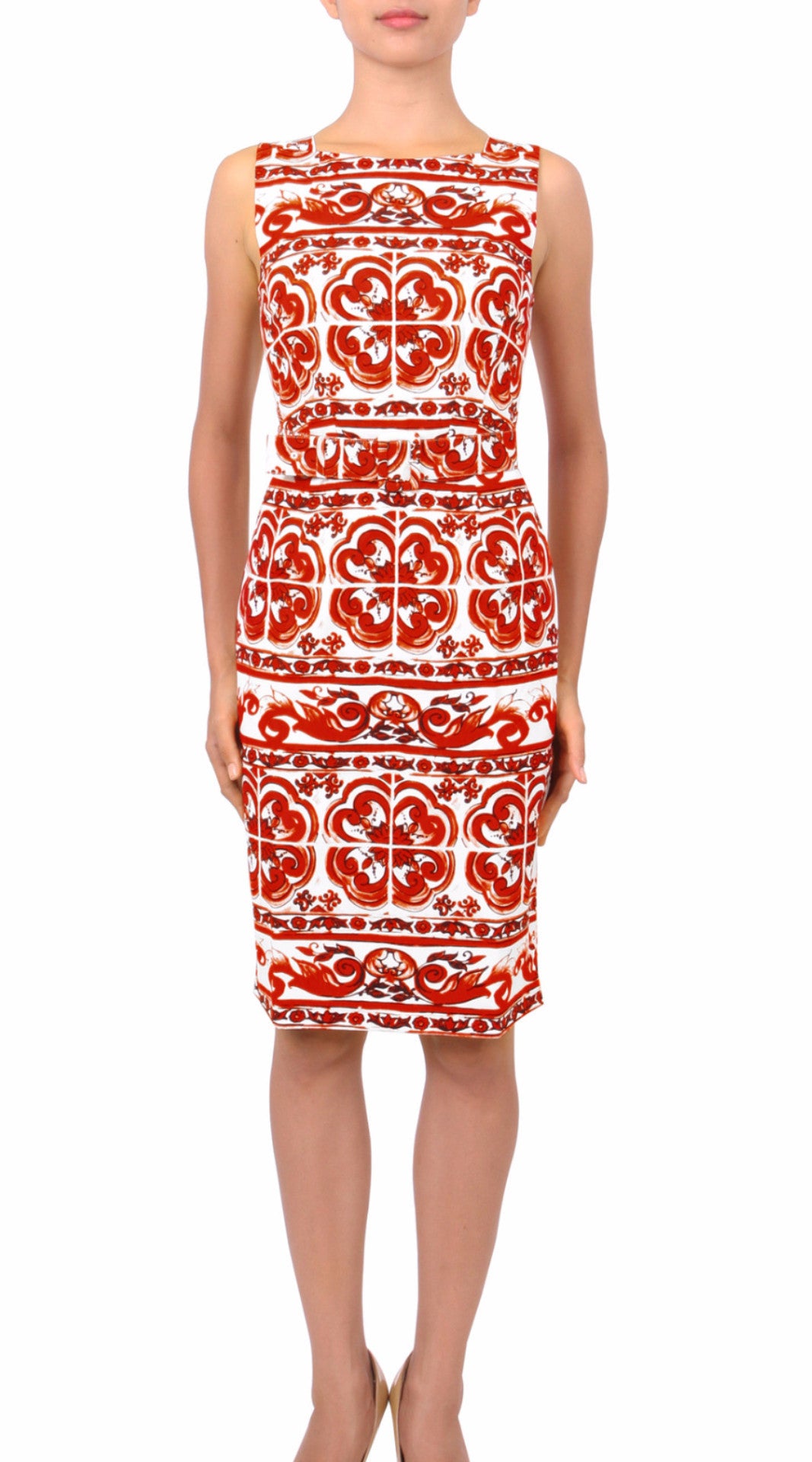 Sleeveless | Ibiza Tile | White Indian Red | Front | Dress By Samantha Sung