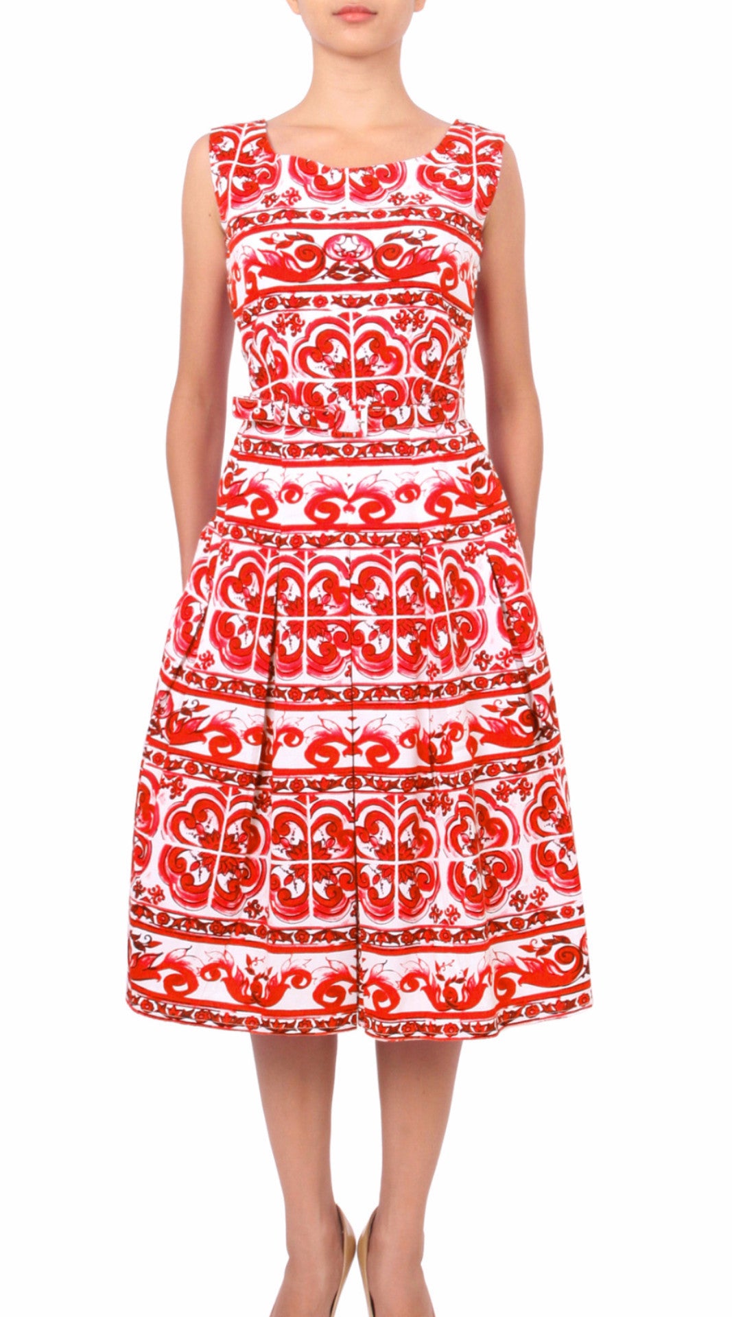 Sleeveless | Ibiza Tile | White Indian Red | Front | Dress By Samantha Sung