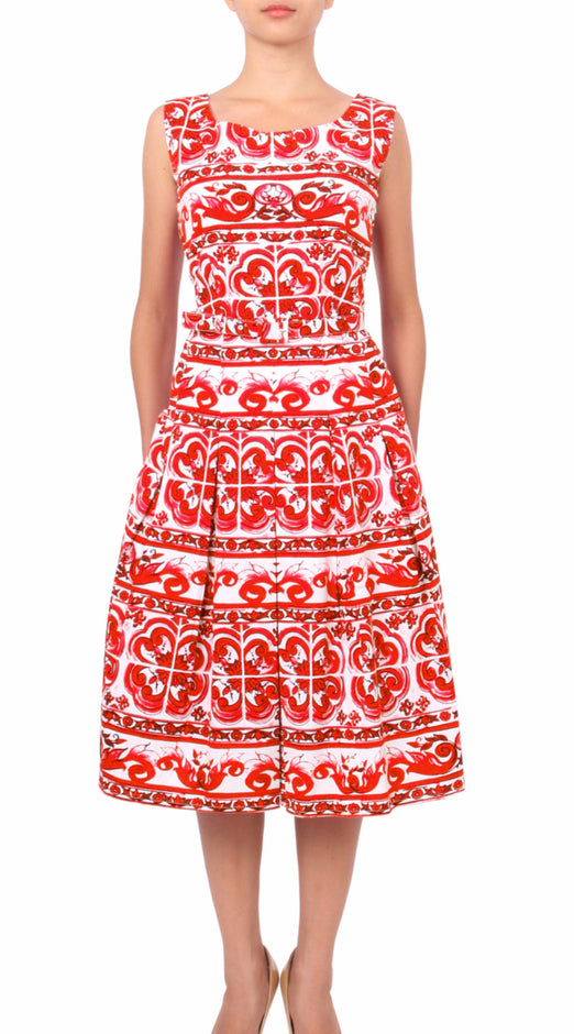 Sleeveless | Ibiza Tile | White Pink | Front-1 | Dress By Samantha Sung