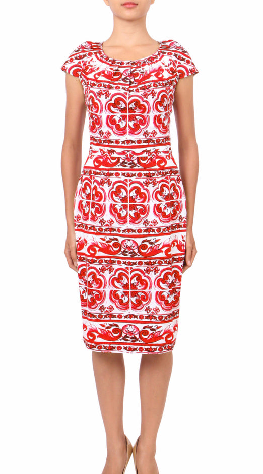 Sleeveless | Ibiza Tile | White Pink | Front-1 | Dress By Samantha Sung