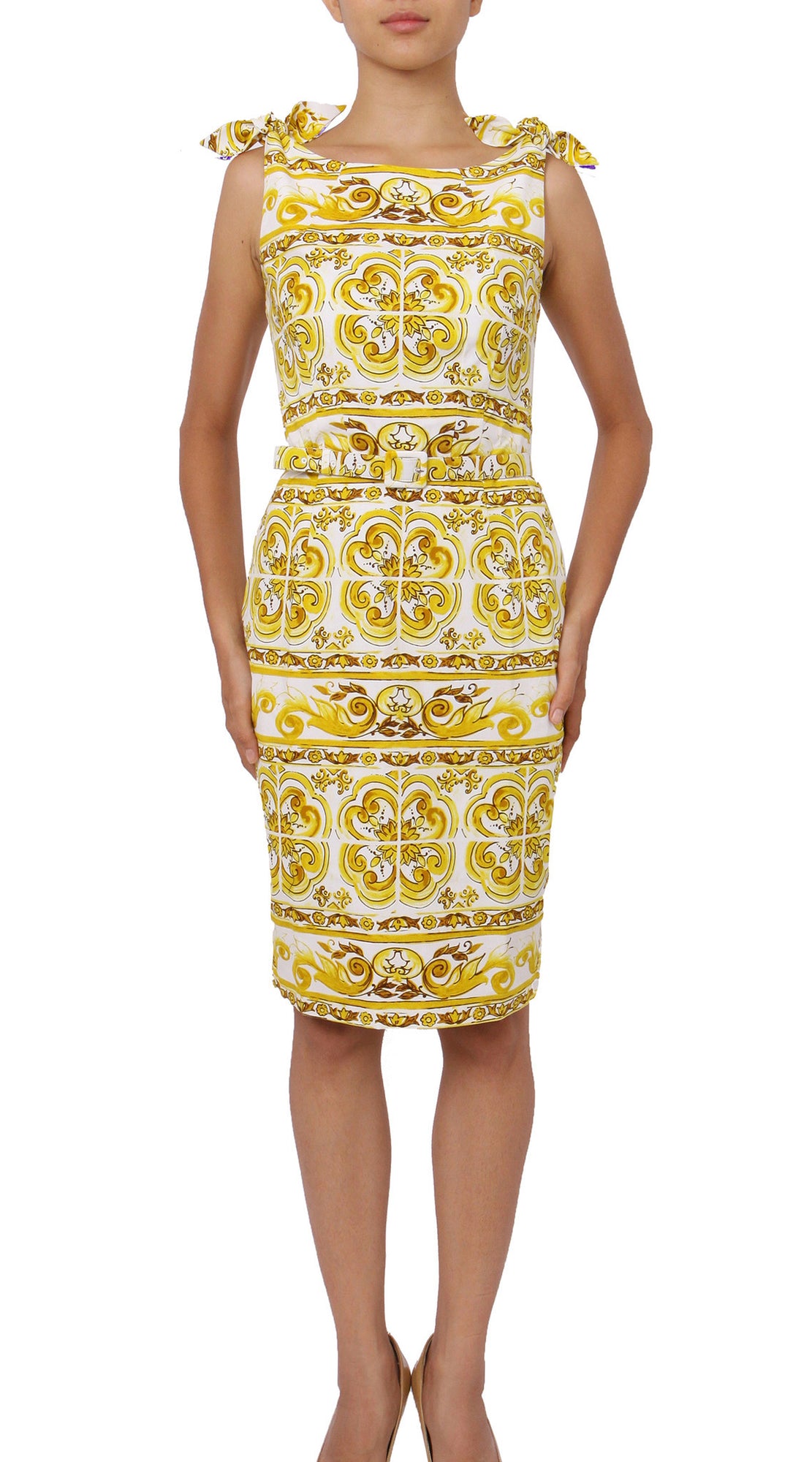Sleeveless | Ibiza Tile | White Chrome Yellow | Front | Dress By Samantha Sung