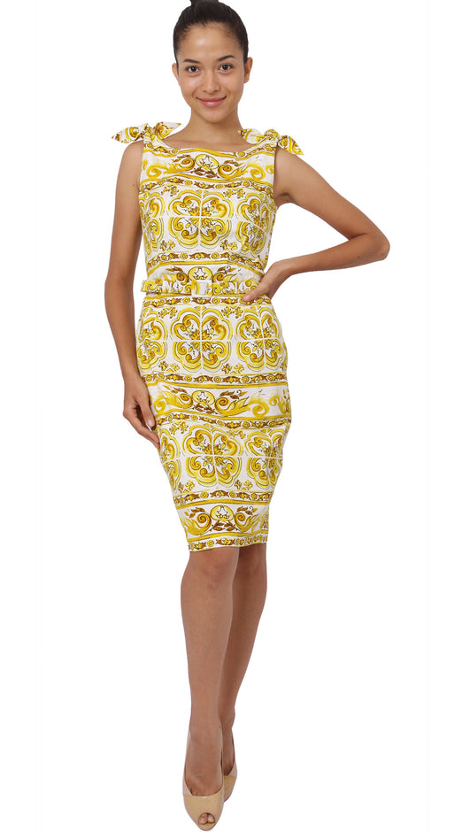 Sleeveless | Ibiza Tile | White Chrome Yellow | Front-1 | Dress By Samantha Sung