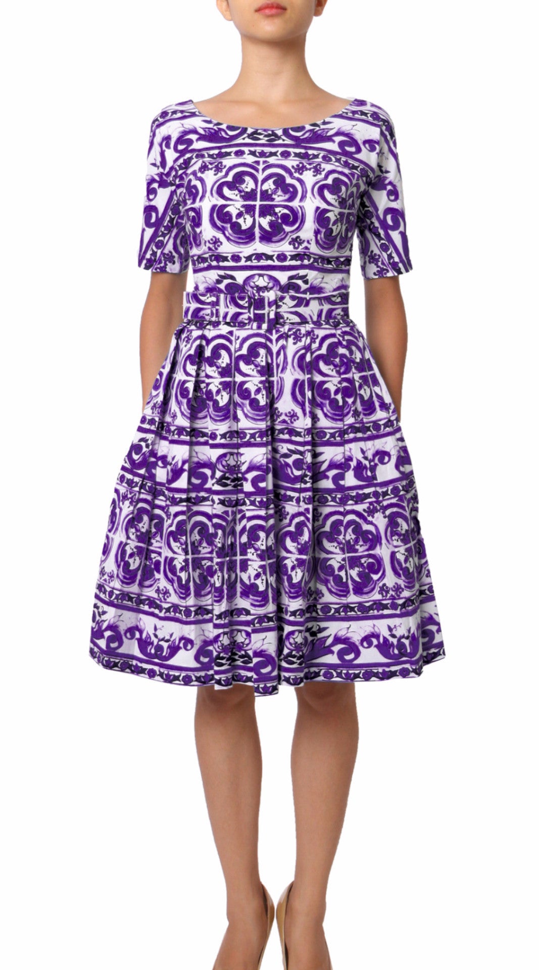 1/2 Sleeve | Ibiza Tile | White Lilac | Front | Dress By Samantha Sung