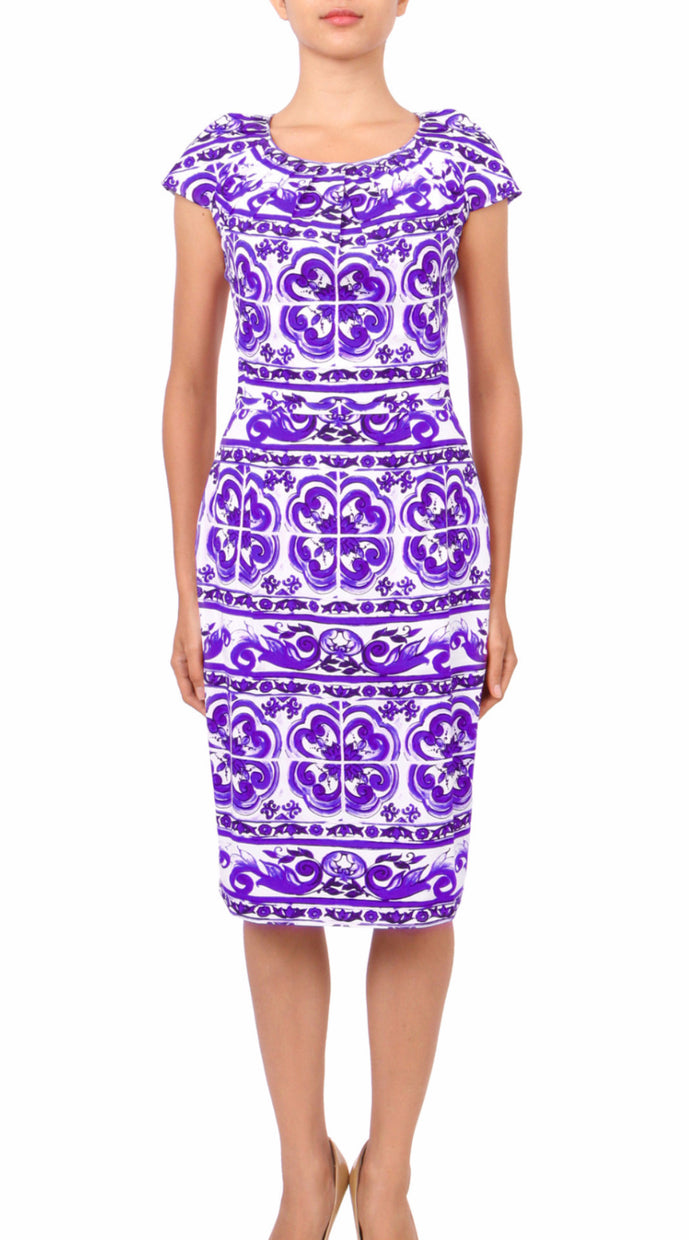 Sleeveless | Ibiza Tile | White Lilac | Front | Dress By Samantha Sung