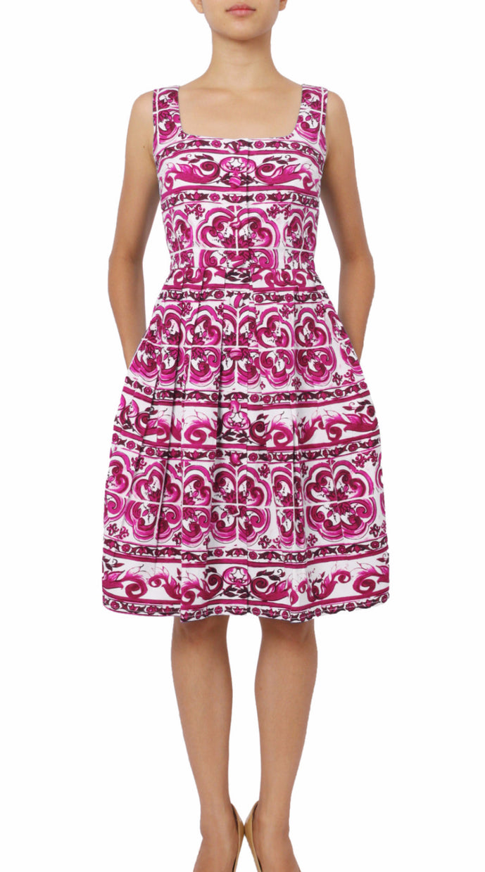 Sleeveless | Ibiza Tile | White Pink | Front | Dress By Samantha Sung