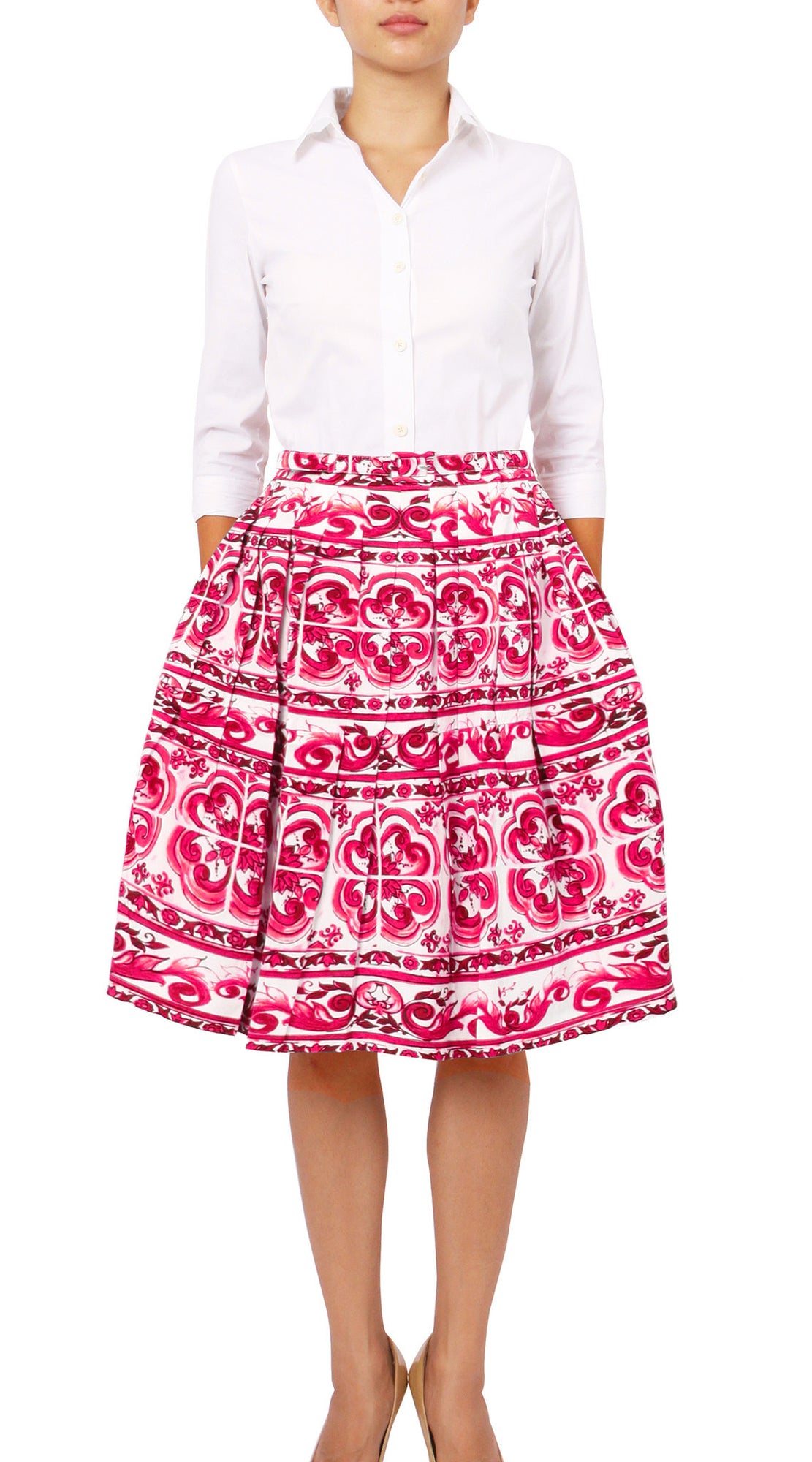 Regular | Ibiza Tile | White Pink | Front | Skirt By Samantha Sung