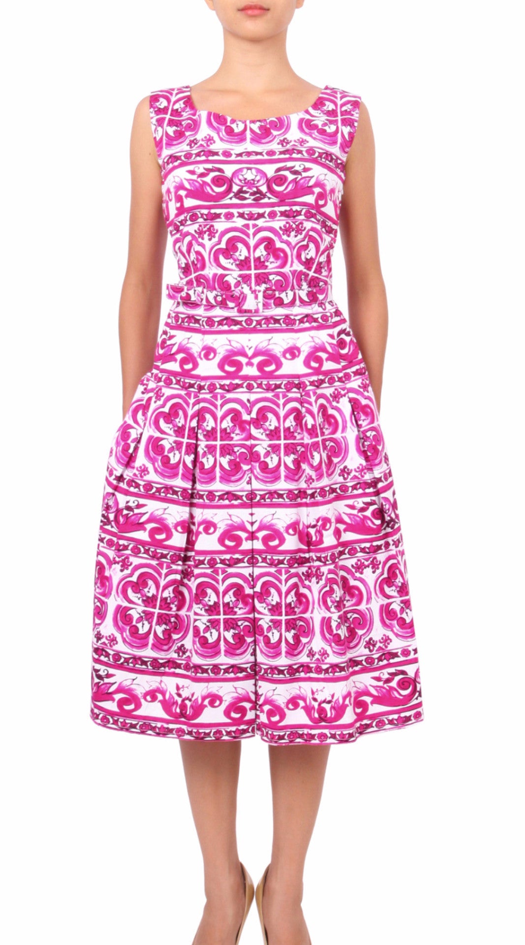 Sleeveless | Ibiza Tile | White Pink | Front | Dress By Samantha Sung