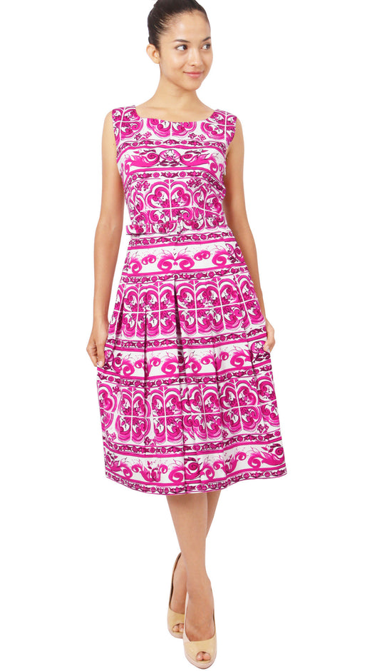 Sleeveless | Ibiza Tile | White Pink | Front-1 | Dress By Samantha Sung
