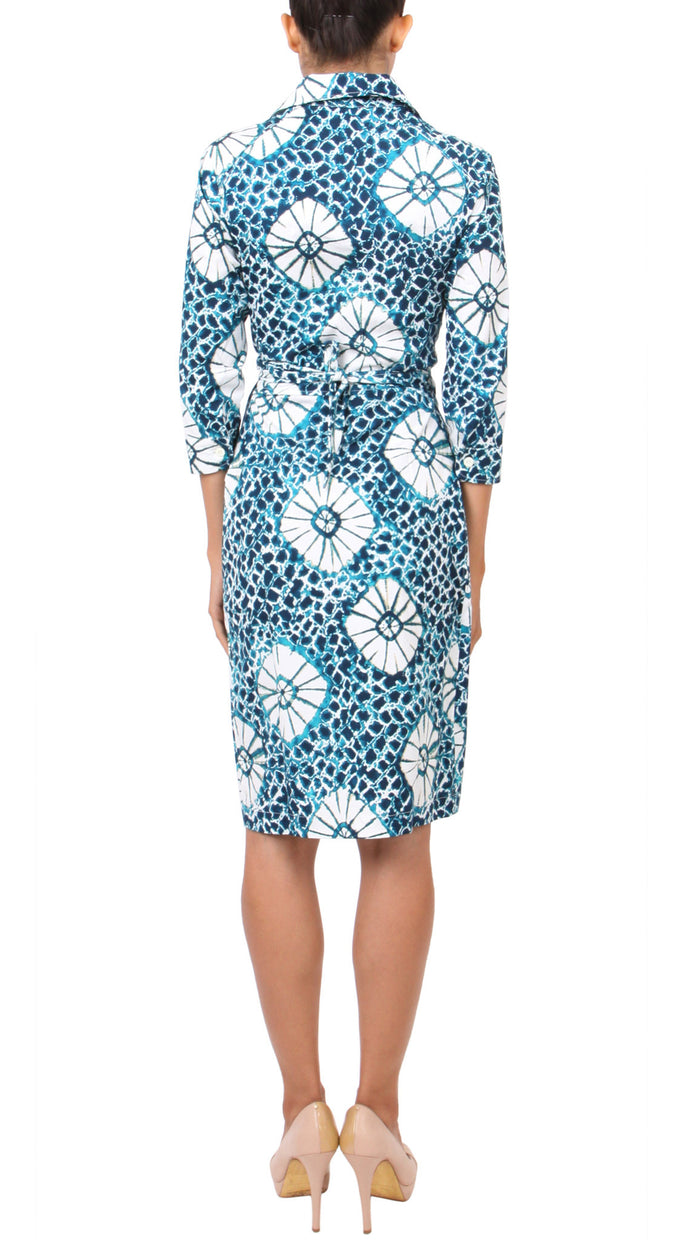 3/4 Sleeve | Jean Arp | Aqua White | Back | Shirt Dress By Samantha Sung