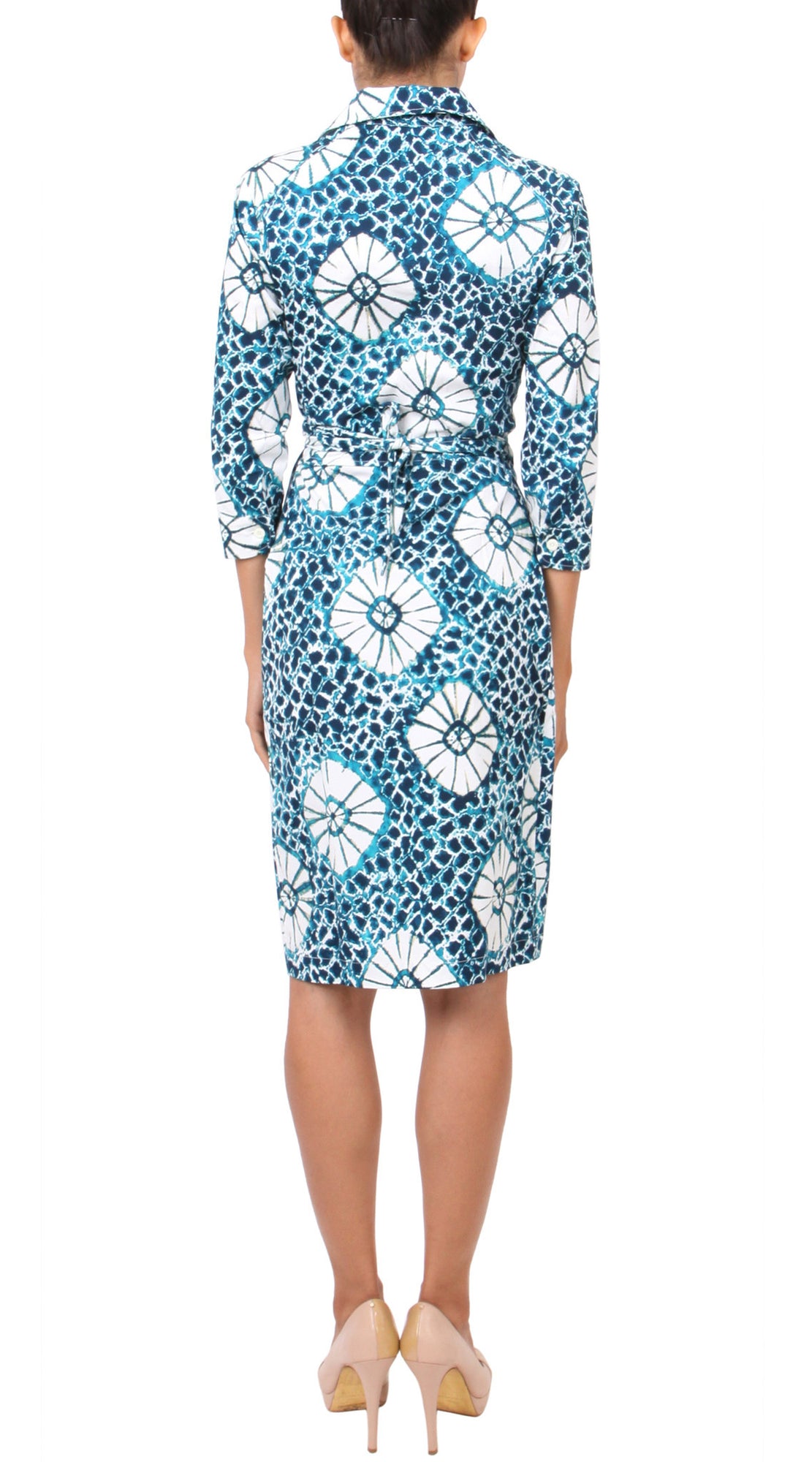 3/4 Sleeve | Jean Arp | Aqua White | Back | Shirt Dress By Samantha Sung