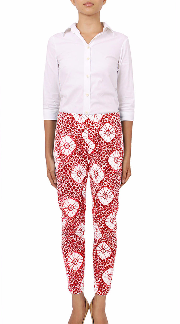 Long | Itajime Shibori | Indian Red White | Front | Pants By Samantha Sung