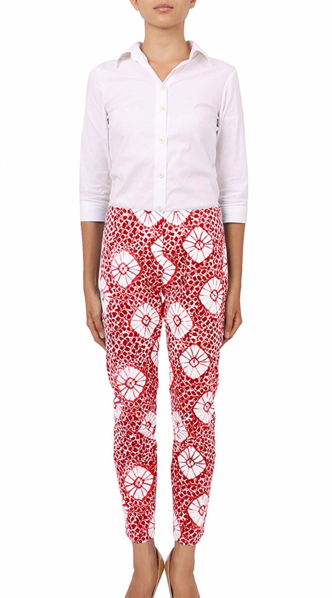 Long | Itajime Shibori | Indian Red White | Front | Pants By Samantha Sung