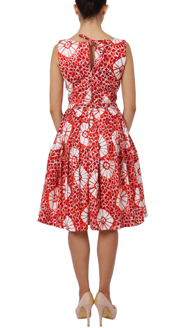 Sleeveless | Itajime Shibori | Indian Red White | Back | Shirt Dress By Samantha Sung