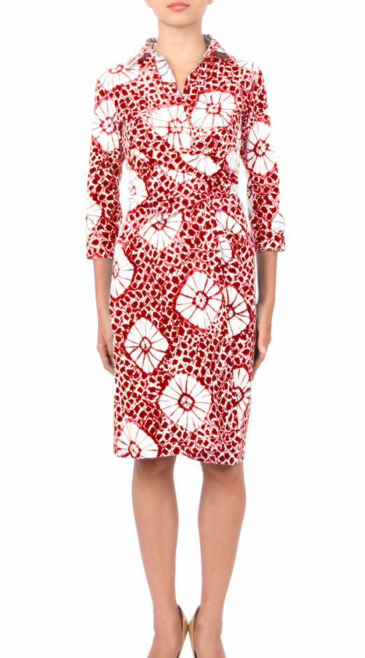 3/4 Sleeve | Jean Arp | Aqua White | Front-1 | Shirt Dress By Samantha Sung