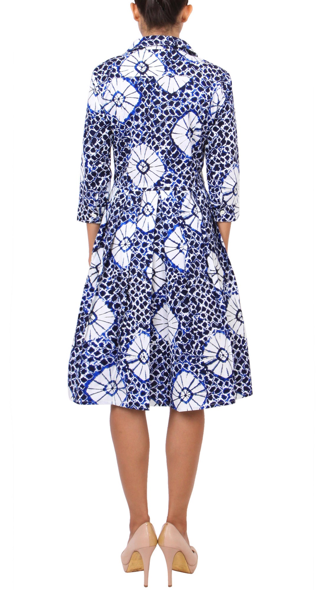 3/4 Sleeve | Itajime Shibori | Indigo White | Back | Shirt Dress By Samantha Sung