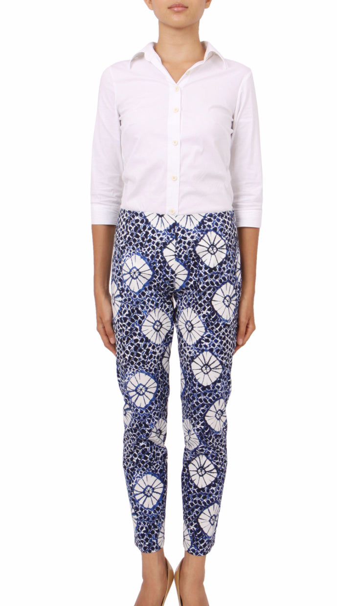 Long | Itajime Shibori | Indigo White | Front | Pants By Samantha Sung