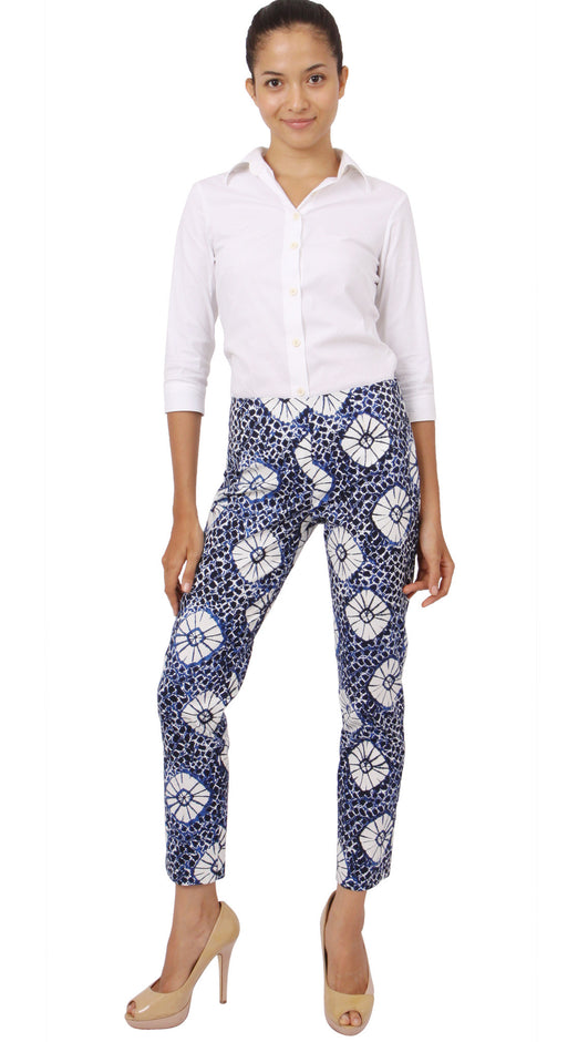 Long | Itajime Shibori | Indigo White | Front-1 | Pants By Samantha Sung