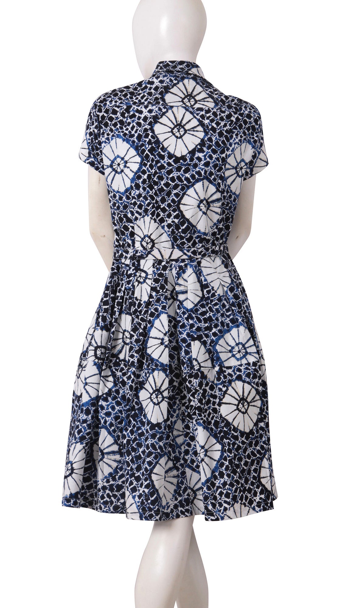 Short Sleeve | Itajime Shibori | Indigo White | Back | Shirt Dress By Samantha Sung