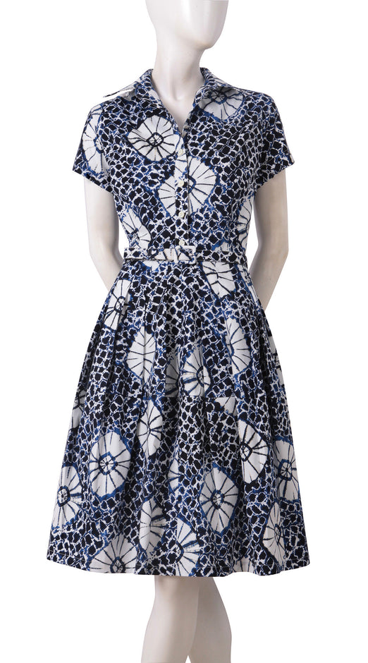 Short Sleeve | Itajime Shibori | Indigo White | Front | Shirt Dress By Samantha Sung